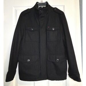 Levi's Black Military Jacket Men's S Quilted Wool Blend Utility Pockets Epaulets